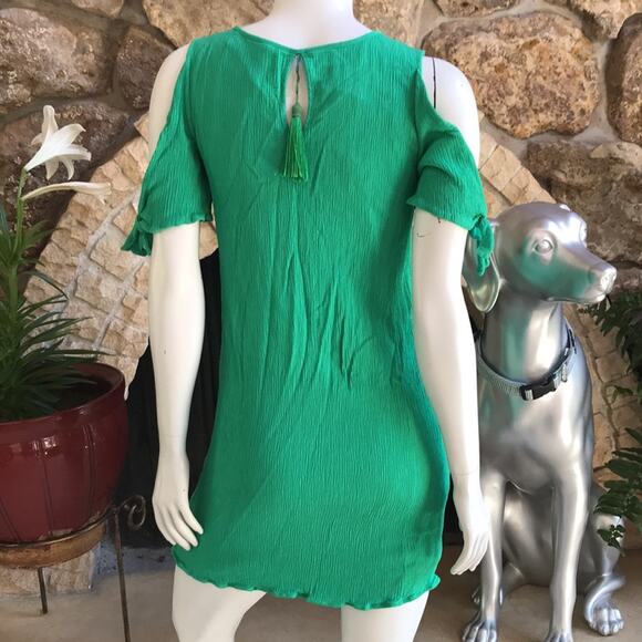 Soft Surroundings Cold Shoulder Tie Sleeve Green Rayon Dress Women’s Size PS - Picture 5 of 8